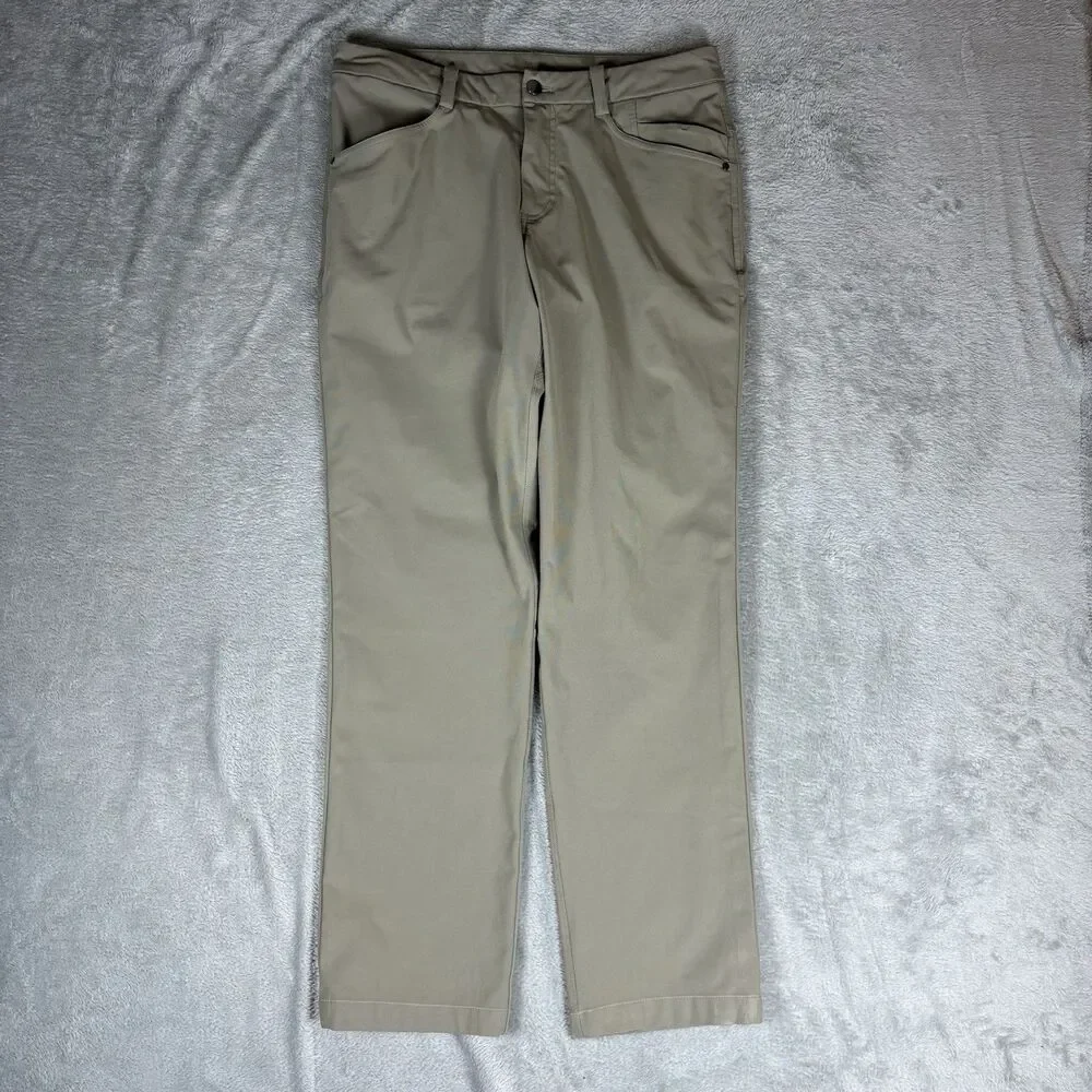 Lululemon ABC Chino Pants Mens 32 Beige Polyester Stretch Slim Fit